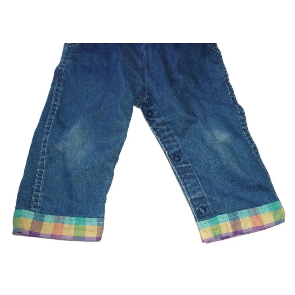 Vtg. OSHKOSH B'GOSH Blue Denim Plaid Overalls Size 24 Months Made in USA